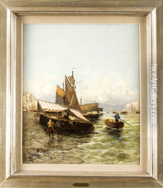 Sommerliche Uferpartie Eines Sizilianischen Fischerdorfes Oil Painting - Georg Fischhof