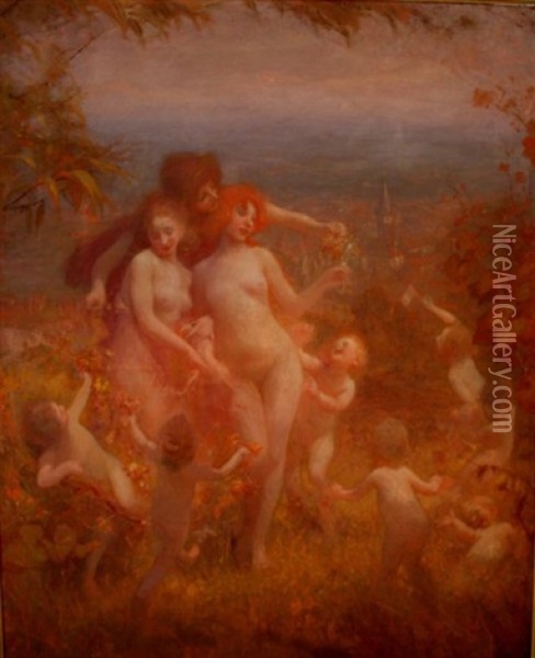 Nymphes Et Cherubins Dans Les Vignes D'obernai Oil Painting - Georges Picard