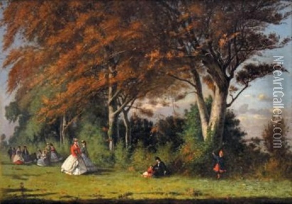 Crinolines Dans Le Parc Oil Painting - Louis Alexandre Dubourg