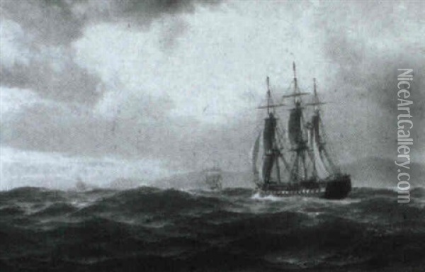 Marine Med Sejlskibe I Oprort Hav Oil Painting - Carl Emil Baagoe
