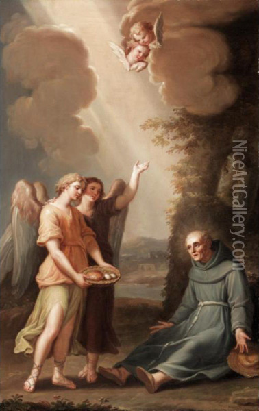 Saint Francis Being Fed By The Angels Oil Painting - Antonio Cavallucci