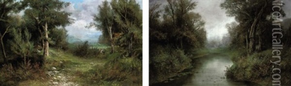 Collecting Fruits Of The Forest (+ The Woodland Pool; Pair) Oil Painting - Francesco Capuano