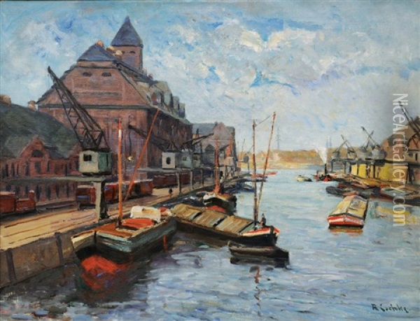 West Harbour In Berlin Oil Painting - Richard Hermann Eschke