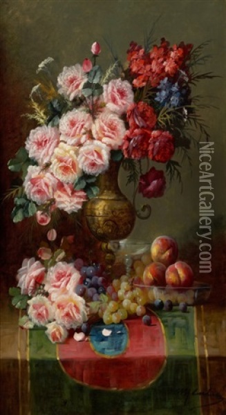 Still Life With Flowers Oil Painting - Max Carlier