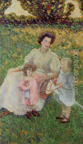 Suzanne And Her Children Oil Painting - Theodore Earl Butler