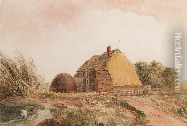 A Surrey Farm Oil Painting - Peter de Wint
