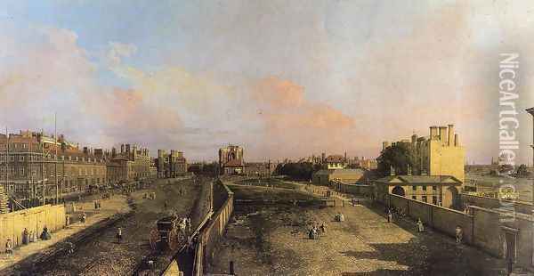 London: Whitehall and the Privy Garden looking North Oil Painting - (Giovanni Antonio Canal) Canaletto