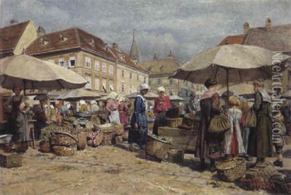 Markt Am Hauptplatz In Wiener Neustadt Oil Painting - Hans Hamza