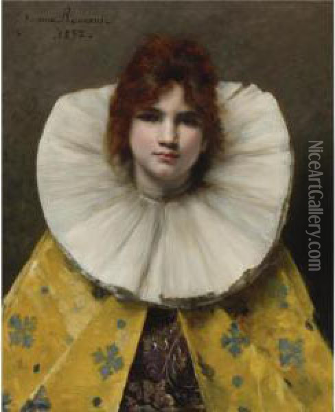 Young Girl With A Ruffled Collar Oil Painting - Juana Romani