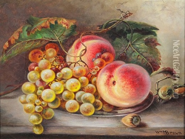 Still Life With Peaches And Grapes Oil Painting - William Mason Brown