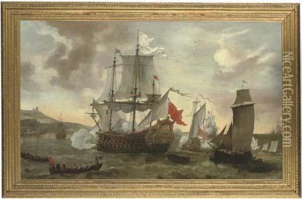 King William Iii Landing At 
Carrickfergus To Lead The Campaign Against The Deposed James Ii, June 
1690 Oil Painting - Jacob Knyff