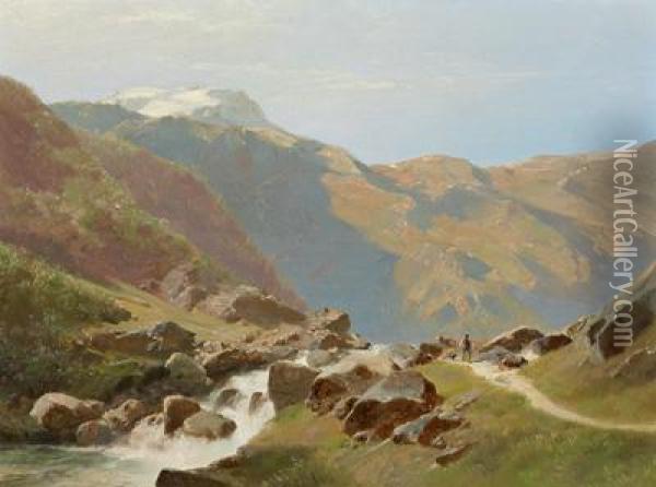 Wanderer Im Gebirge Oil Painting - Leopold Heinrich Voscher