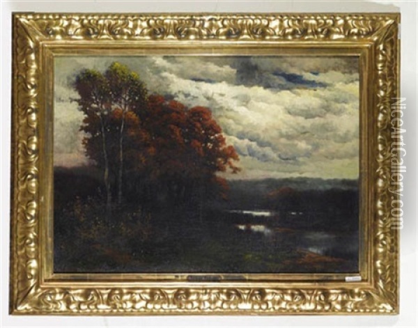 Herbstlandschaft Mit Weiher Oil Painting - Traugott Hermann Ruedisuehli