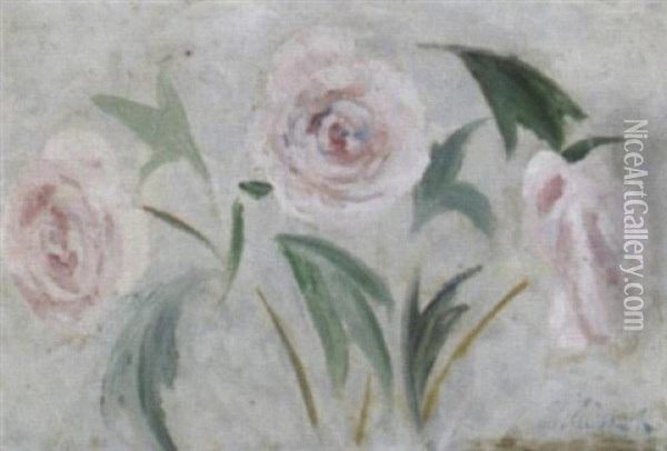 Drei Rosa Rosen Oil Painting - Ernst Traugott Schiess