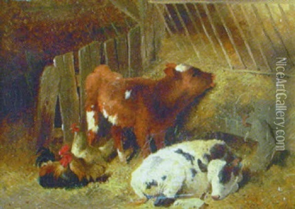 Contentment, Stallinterior Oil Painting - Frederick E. Valter