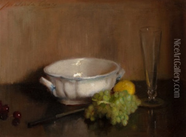 Still Life With Grapes, Lemon And Cherries Oil Painting - Adelaide Cole Chase