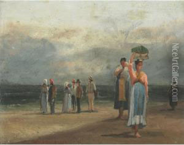 Townsfolk On A Beach, Cuba? Oil Painting - Henry Cleenewerck