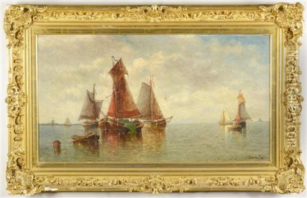 Quiet On The Scheldt River Oil Painting - Auguste Henri Musin