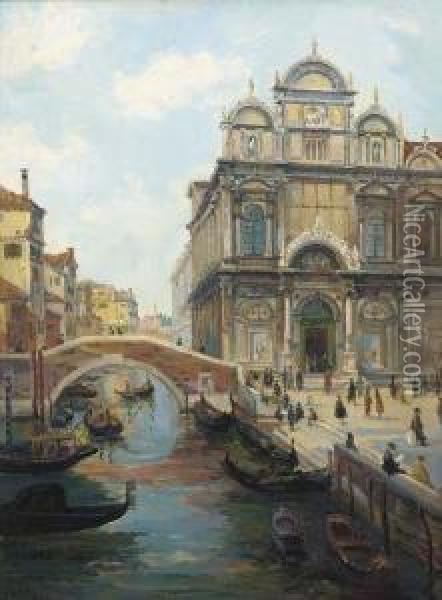 A Venetian Church Oil Painting - Peter Emil Recher