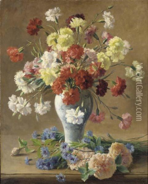 Still Life With Carnations In A Vase Oil Painting - Maurice Lard