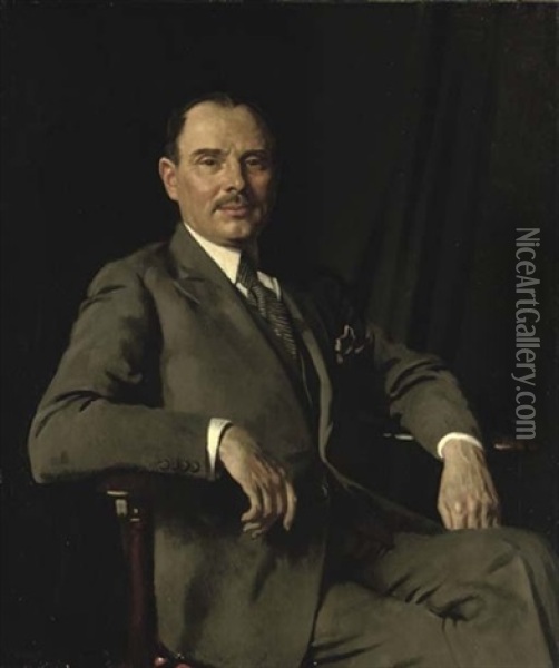 Portrait Of Sir Louis Bernhard Baron In A Grey Suit Oil Painting - Sir William Orpen