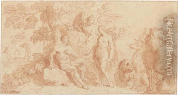 Adam And Eve In The Garden Of Eden Oil Painting - Du Louis Ii Guernier