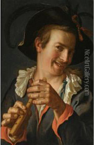 A Jester Holding A Flute Oil Painting - Peter Wtewael
