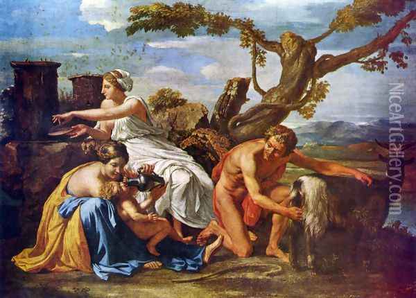 Jupiter as a child of the goat Amalthea nourished Oil Painting - Nicolas Poussin