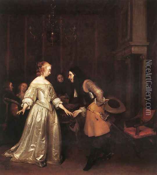 The Dancing Couple c. 1660 Oil Painting - Gerard Ter Borch