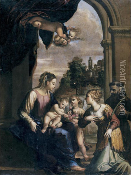 The Madonna And Child With Saints Catherine And Francis Oil Painting - Francesco Brizio