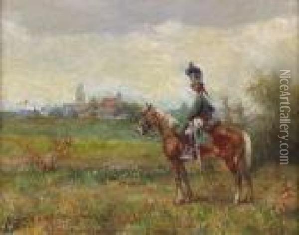 Franzosischer Kavallerist Auf Seinem Pferd. Oil Painting - Emmanuel Bachrach-Baree