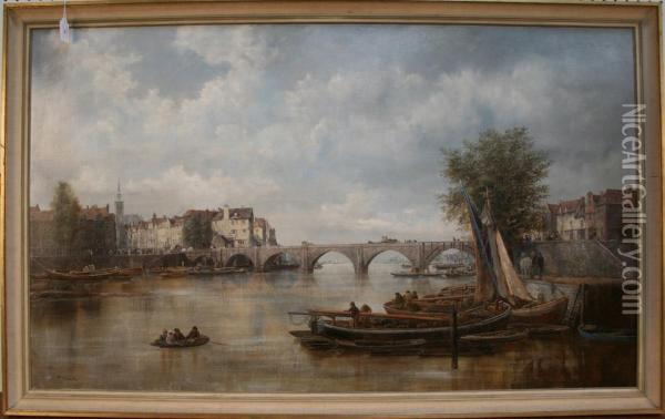 St Angiers, Old Bridge On The Rhine Oil Painting - William Howard Hart