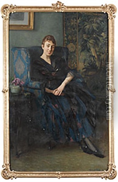 Portratt Av Anna Marg Mull Oil Painting - Gustaf-Oskar Bjoerk