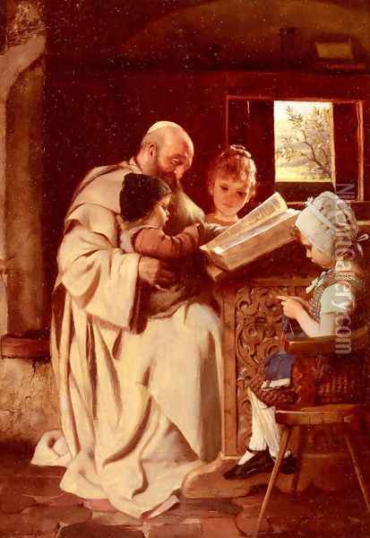 Reading The Bible Oil Painting - Hermann Kaulbach