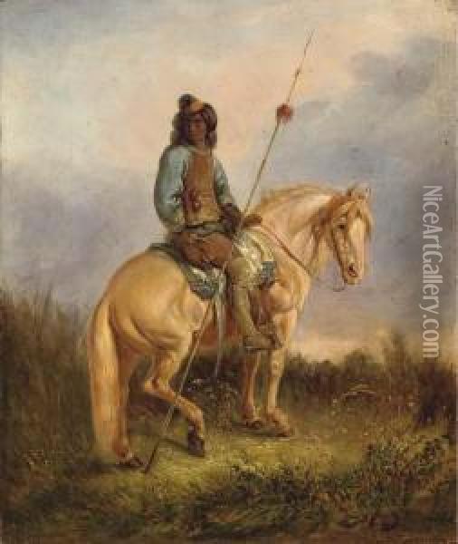 Equestrian Portrait Of A Pehuenche Chief Oil Painting - Johann Moritz Rugendas