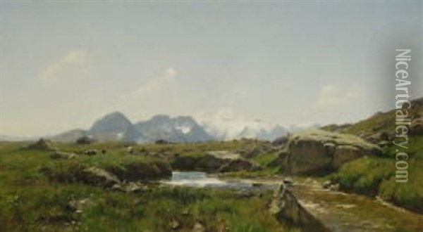 Alm Im Hochgebirge Oil Painting - Georg Macco