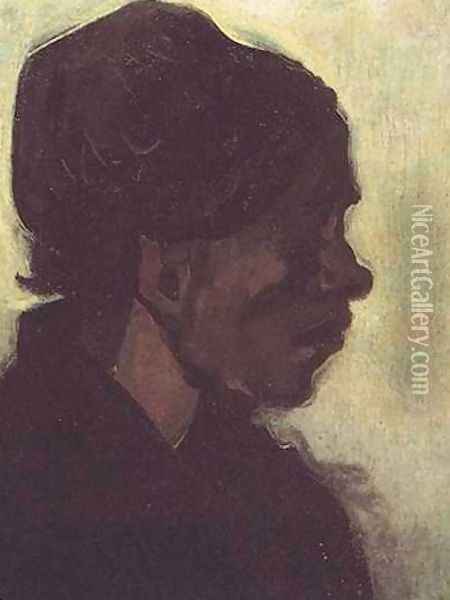 Head Of A Brabant Peasant Woman With Dark Cap Oil Painting - Vincent Van Gogh