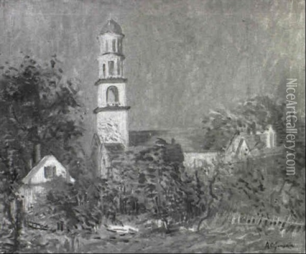 A Church In New England Oil Painting - Arthur Clifton Goodwin