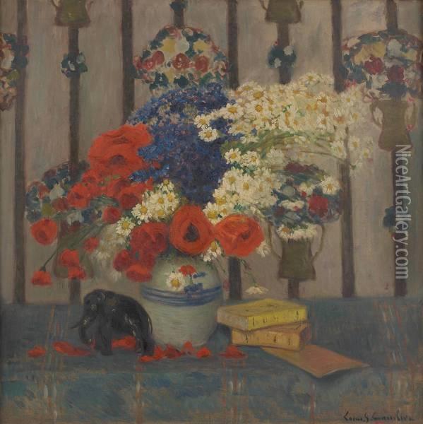 Composition Florale Et Elephant Oil Painting - Louis Gustave Cambier