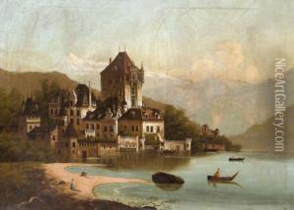 Kastely Az Alpokban Oil Painting - J. Wilhelm Jankowski