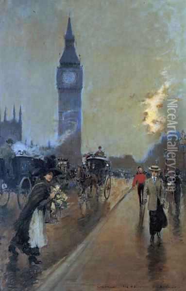 A view of Big Ben, London Oil Painting - Georges Stein