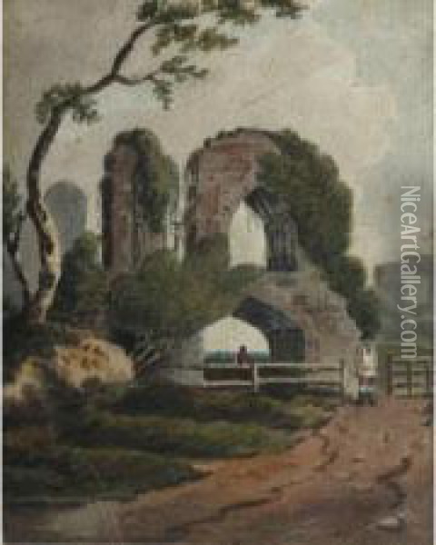 Rural Scene With Church Ruin And Figures Oil Painting - Antonio Zucchi