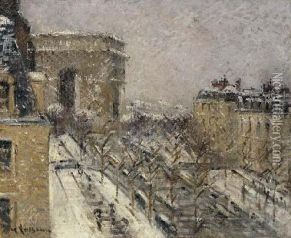 Paris, L'arc De Triomphe Sous La Neige Oil Painting - Gustave Loiseau