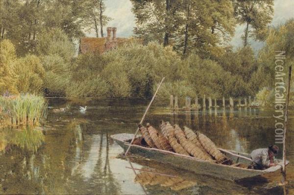 The Young Eel Angler Oil Painting - Myles Birket Foster