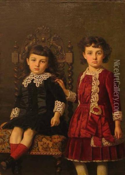 Two Children Oil Painting - Jules Daisay