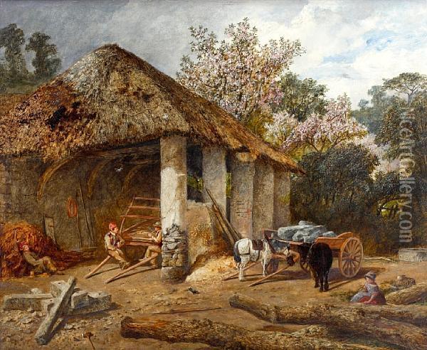 A Farmyard Corner Oil Painting - John Henry Dell