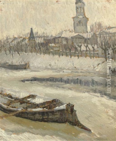 Early Spring. The Breaking Of The Ice Oil Painting - Abraham Manievich