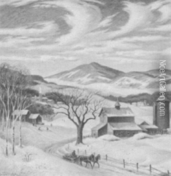 Vermont Village In Winter Oil Painting - Stanilaus Poray