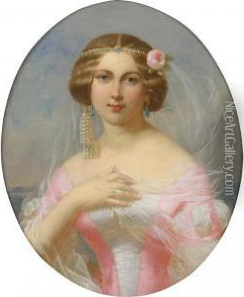 Jeune Femme Au Diademe De Perles
 [ ; Lady With A Pearl Diadem ; Pastel ; Signed Lower Right Fantin La 
Tour , Oval] Oil Painting - Theodore Fantin-Latour