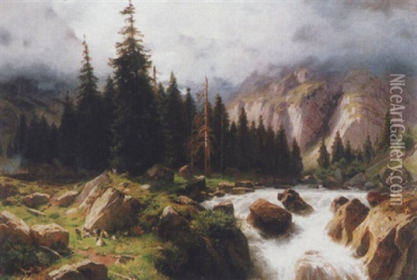 Wildbach In Berglandschaft Oil Painting - Otto Froelicher